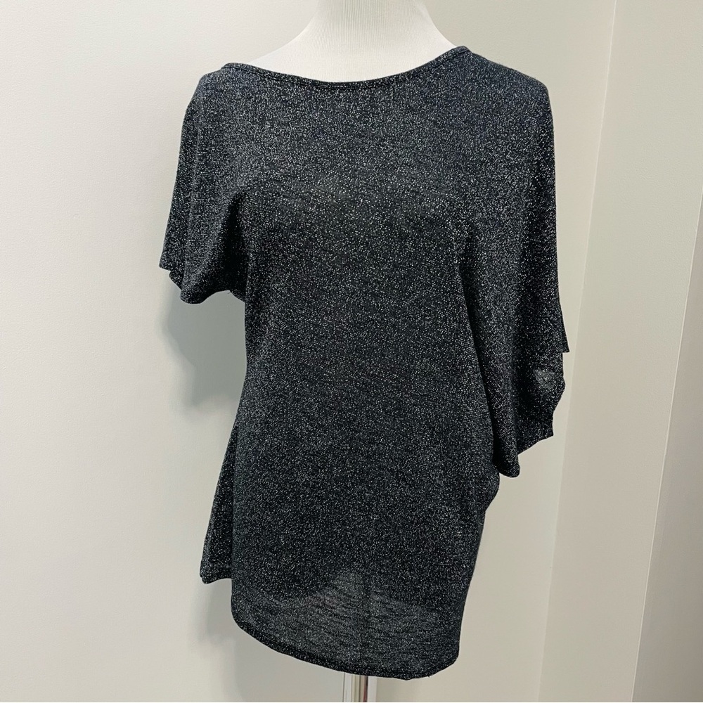 Express Asymmetrical Sparkly Black Knit Top Size M
